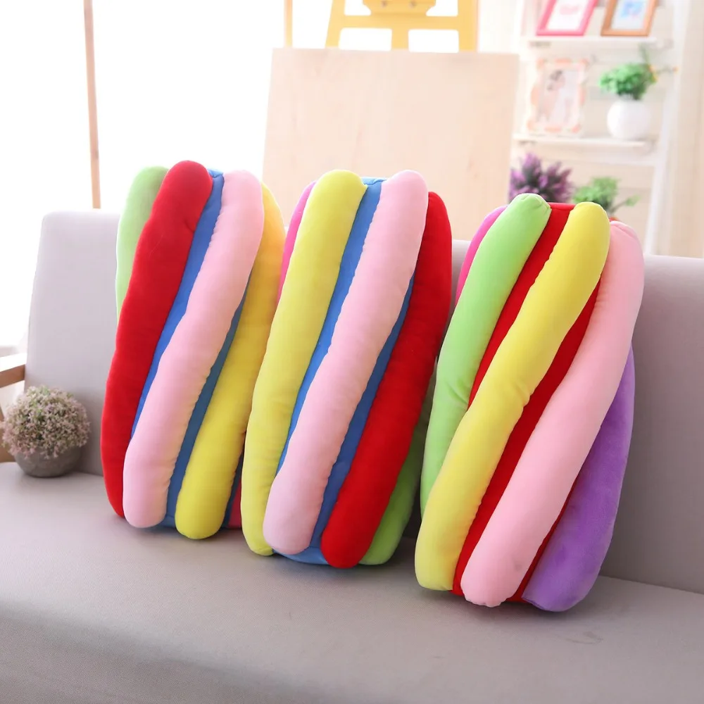 

Colorful Candy Plushie Rainbow Color Cylindrical Shaped Bolster Plush Pillow Girls Ladies Cot Sofa Decorative Pillow 40cm