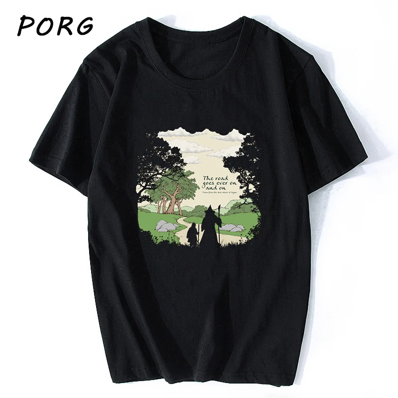 

The Road Goes On Black T Shirt Men Printed Streetwear Harajuku Cotton T-Shirt Camiseta Masculina Tee Shirt Homme 2019 New O-Neck