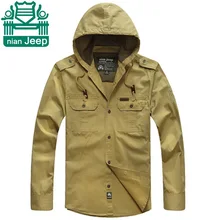 NianJeep 2015 Herbst Volle Hülse 100% Baumwolle Feste Kapuze Plus Größe herren Cargo Shirts, mit kapuze kausal Motorrad Bluse M bis 3XL