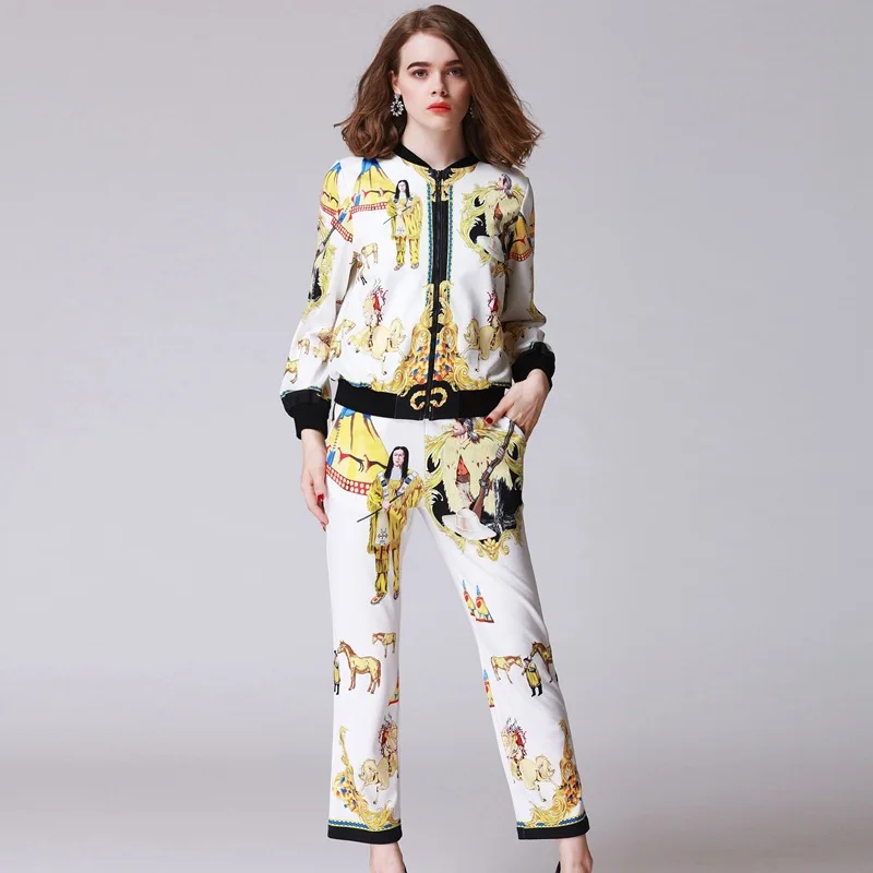 Ensemble Manches Européen Longues Printemps De Et Femmes À 2018 D'impression Veste Multi D'été Américain Mode Pantalon 6dnvPxwxS