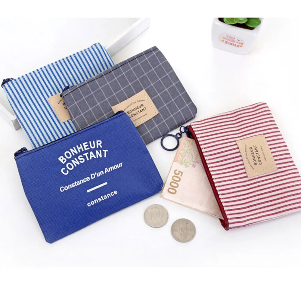 Coin Purse Striped Warm Plaid Wallet Buckle Clutch Handbag For Women Girls Gift