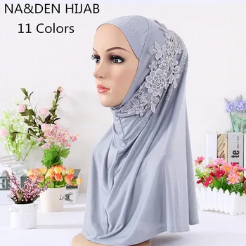 

NEW Plain solid Crystal cotton scarf with flower scarves shawls luxury women muslim solid scarfs islamic headbands 11 Colors