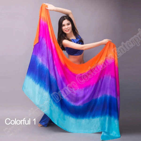 Women 100% Silk Veils Belly Dance Stage Performance 200cm 250cm 270cm Kids Adults Rainbow Light Silk Veils Customized 17 Color Colorful 1