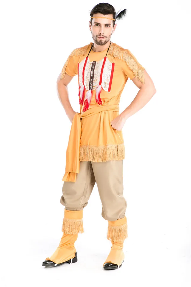 Adult Native American Red Indian Man Warrior Chief Fancy Dress Up Cowboy Costume