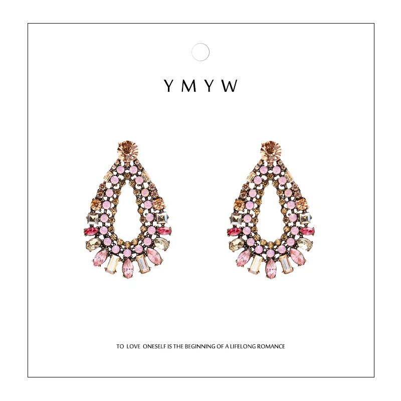 YMYW, стильный уникальный дизайн, изысканные стразы, серьги-гвоздики, геометрические, полые, Кристальные, серьги-гвоздики для женщин, Orecchini Donna