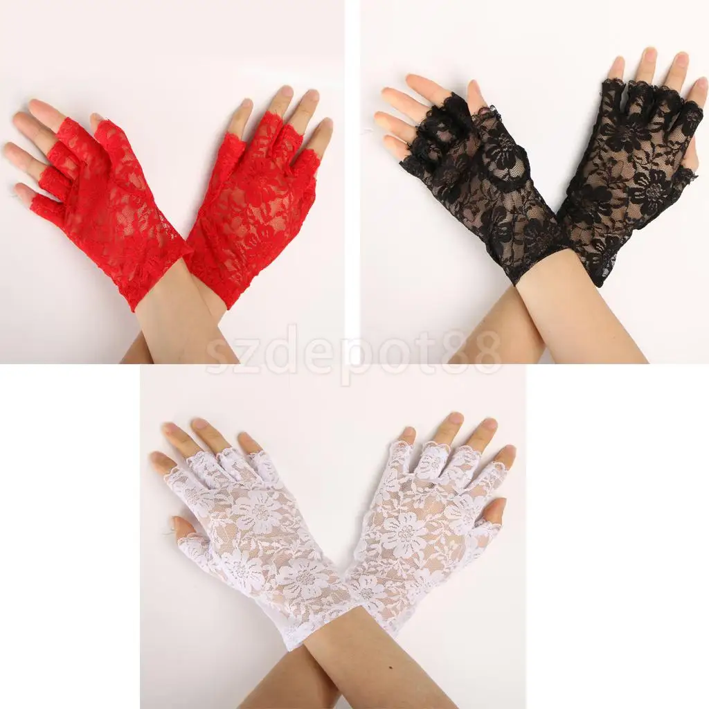 Wedding Bridal Lace Flower Half Finger Glove Party Accessories Gloves 