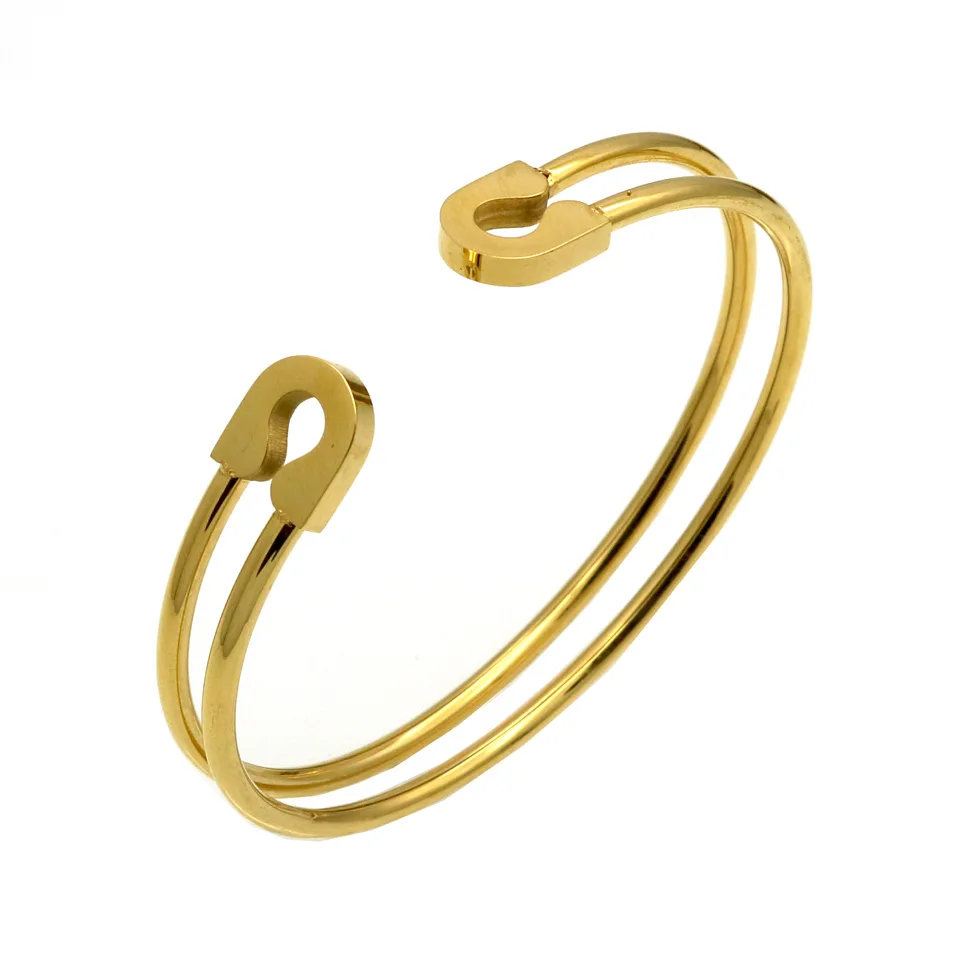Gold color stainless steel Pin bracelets & bangles, punk opening cuff bracelets for women