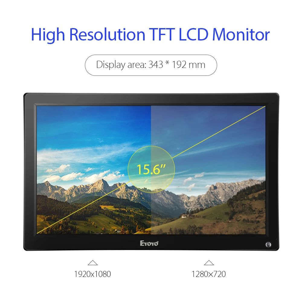 EYOYO 15,6 дюймов 1920x1080 Видео цветной экран ips lcd HD монитор дисплей 178 градусов с AV/VGA/BNC/USB входом для ПК CCTV Cam DVD