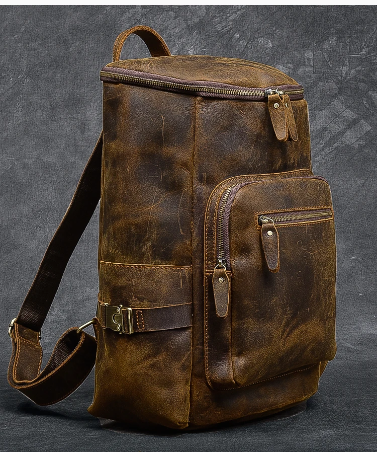 New Retro men's backpack Super wear-resistant Crazy horse leather laptop shoulder bag Large capacity outdoor travel backpacks