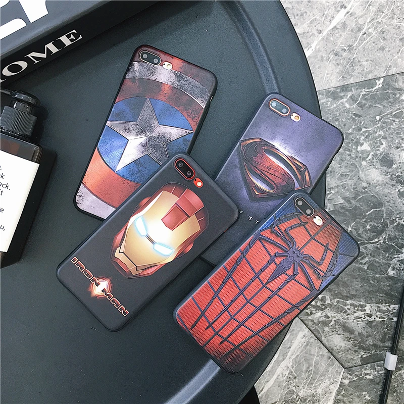 

Comics Marvel Case For Iphone X XS MAX XR 10 8 7 6 6S Plus 3d Relief Matter Soft Silicone Phone Cover Spiderman Iron Man Coque