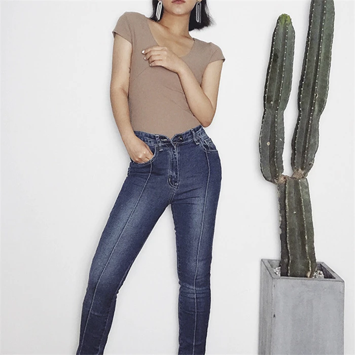 Для женщин Высокая талия обтягивающие джинсы мода сращивания пентаграмма s тонкий деним стрейч узкие брюки Капри