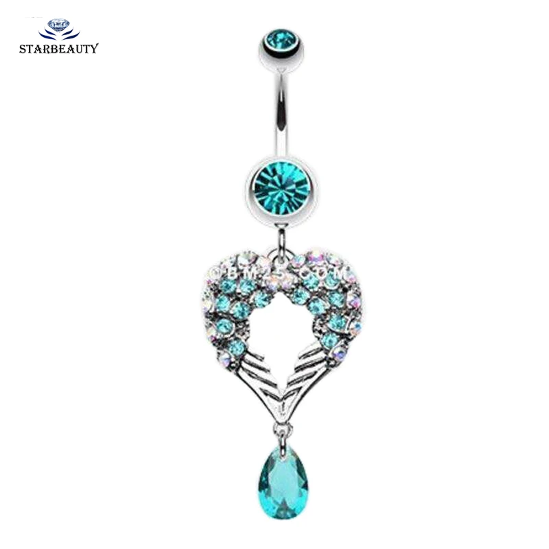 

Light Blue Wing With Drop Water Anti Allergy Simple Lounger Titanium Earrings Ear Nail Belly Button Rings Navel Piercing Ombligo