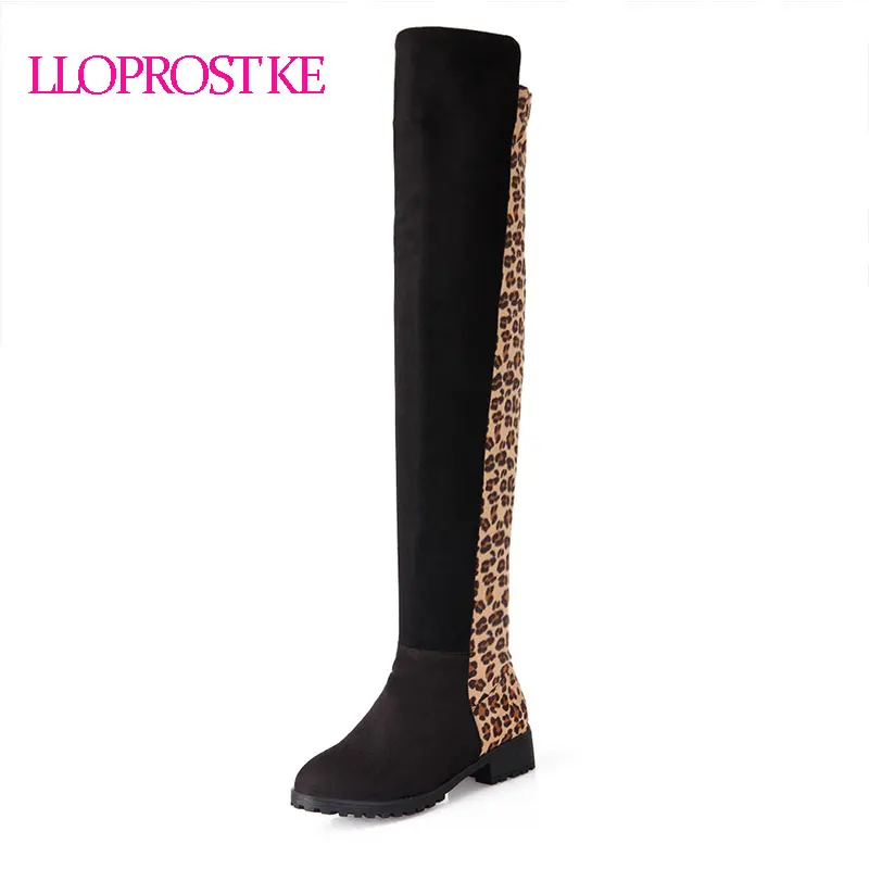 

Lloprost Ke Over The Knee Boots Leopard Sexy Fashion Slim Winter Boots Long Women Botas Square Low Heel Thigh High Boots ZZ033