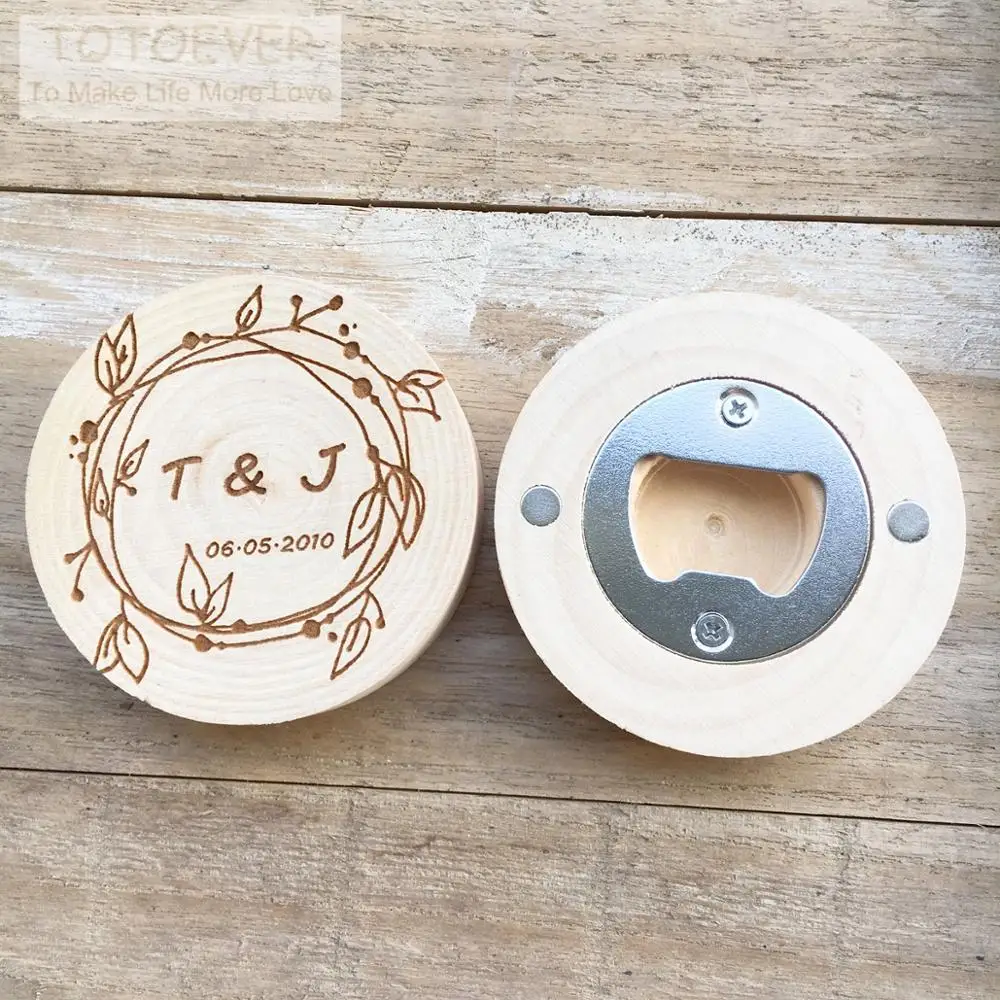 

Personalized logo Custom name date Wood Bottle Opener Refrigerator magnet wedding favors and gifts wedding gifts for guests