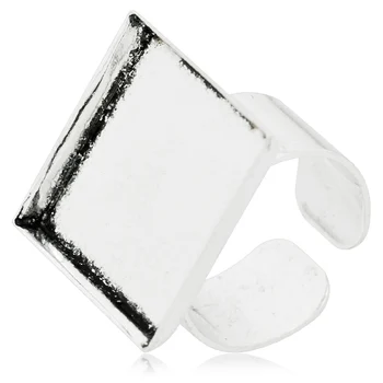 

Alloy Finger Ring Blanks Setting Adjustable with Square Bezel, Antique Silver Ring Findings-10011802
