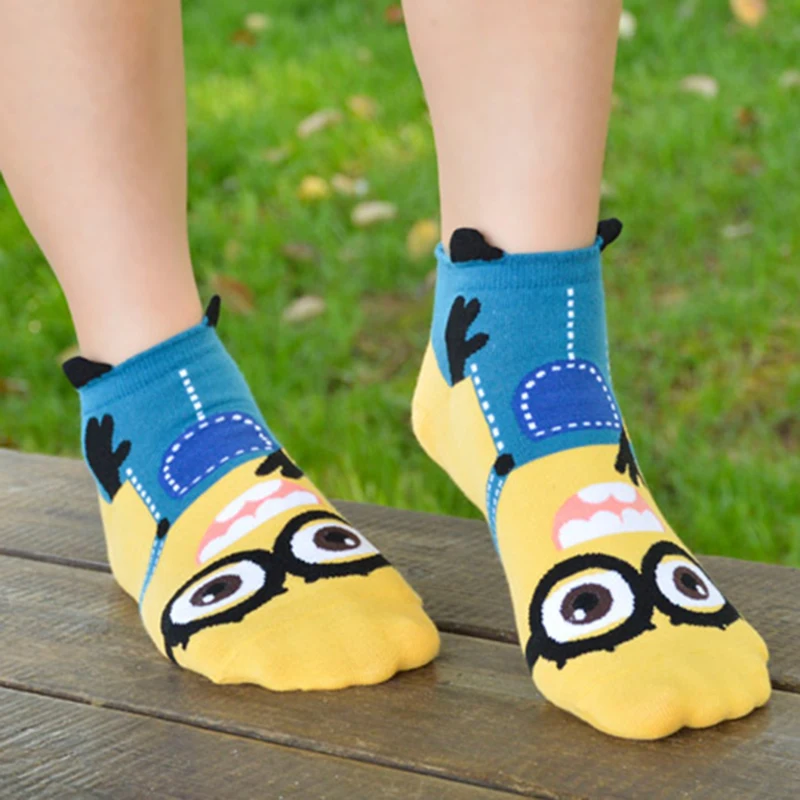 Morematch/3 пары, женские короткие носки, Миньоны, носки хлопковые с забавным рисунком, летние тонкие носки, 6 цветов