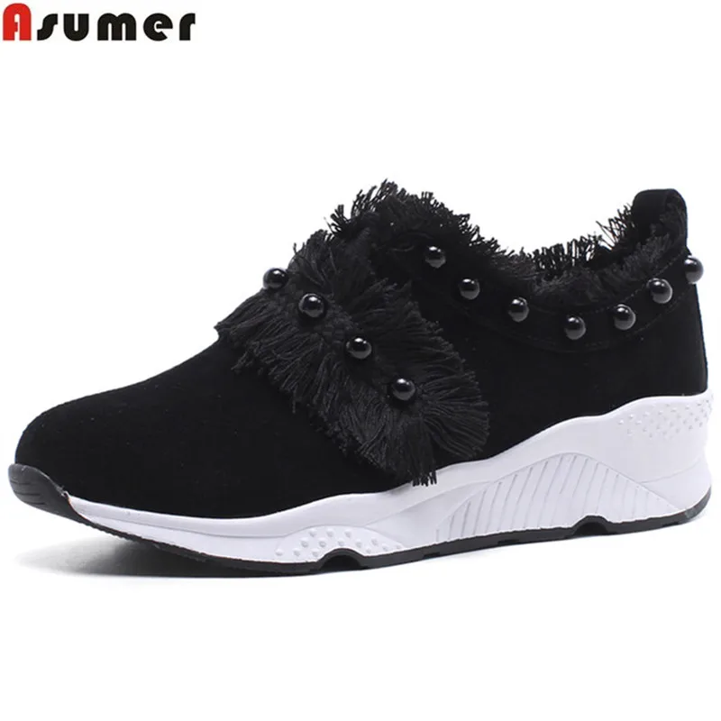 

ASUMER fashion black pink fashion spring autumn shoes woman round toe casual comfortable sneakers women suede leather flats