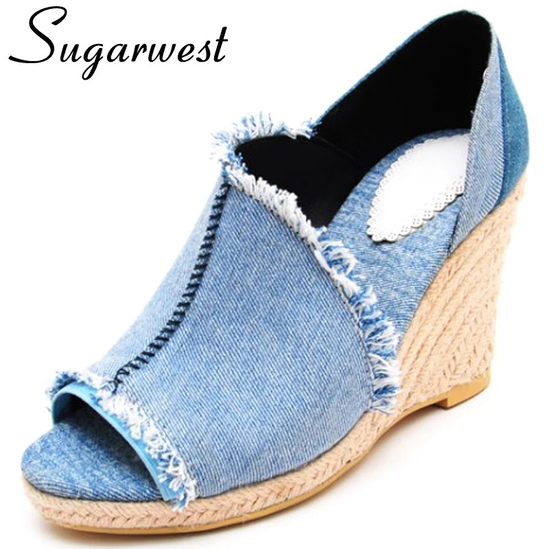 womens denim wedge shoes