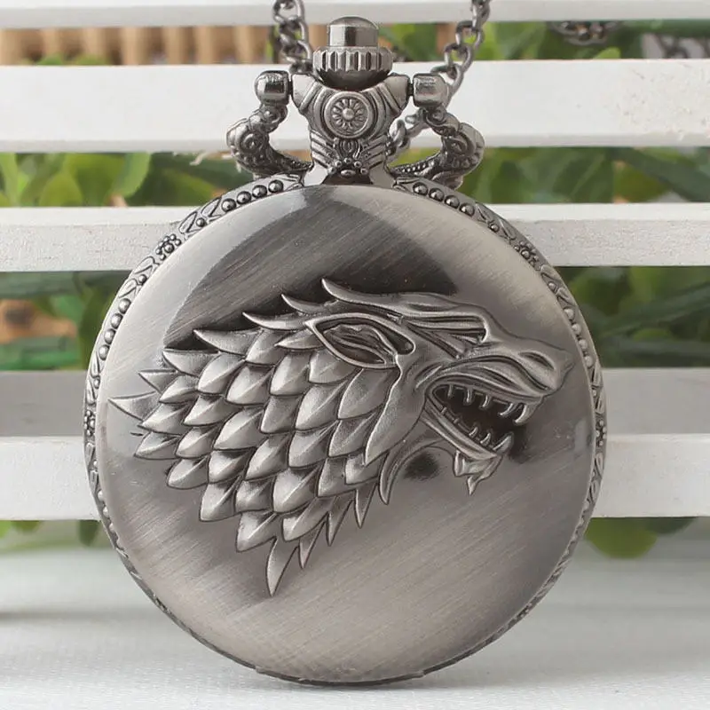 Лучшее качество черные Direwolf шаблон символ винтажные карманные часы с necklace ем цепь кварцевые карманные часы Подарки для мужчин и женщин - Цвет: Black