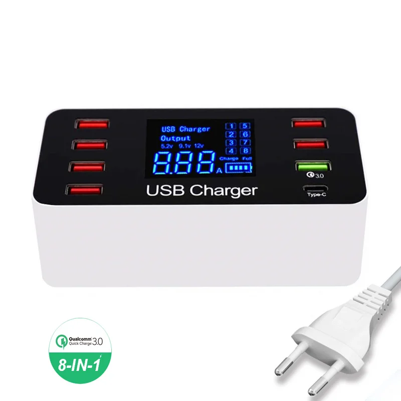 Quick Charge 3.0 Smart 8 Ports USB Charger Station LED Display Fast Charging Power Adapter Desktop Strip USB Phone Charging HUB (1)