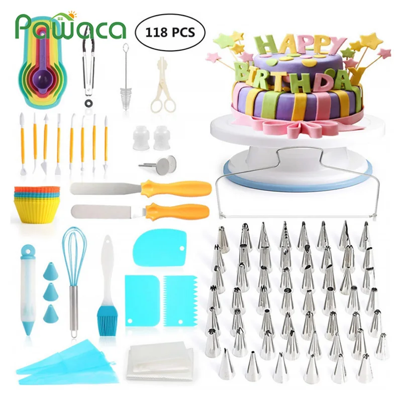  118PCS/Set Cake Decorating Tools Rotating Turntable Coupler Frosting Piping Nozzle Icing Tips Spatu