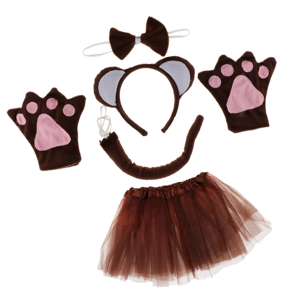 Pack of 5 Animal Monkey Ears Headband Bow Tail Tutu Skirt Set Costume Accessories