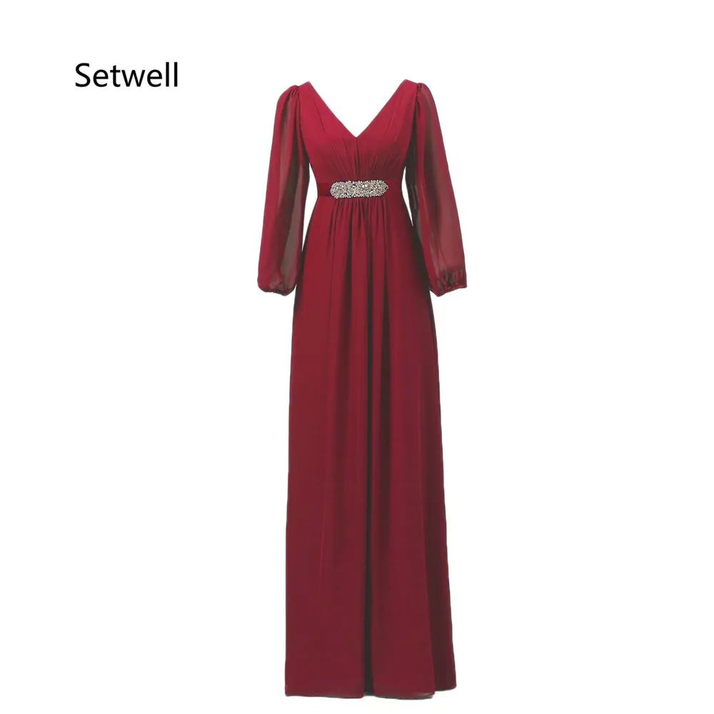 Setwell/Простые платья с длинными рукавами для матери невесты, высокое качество, v-образный вырез, открытая спина, шифон, для матери невесты