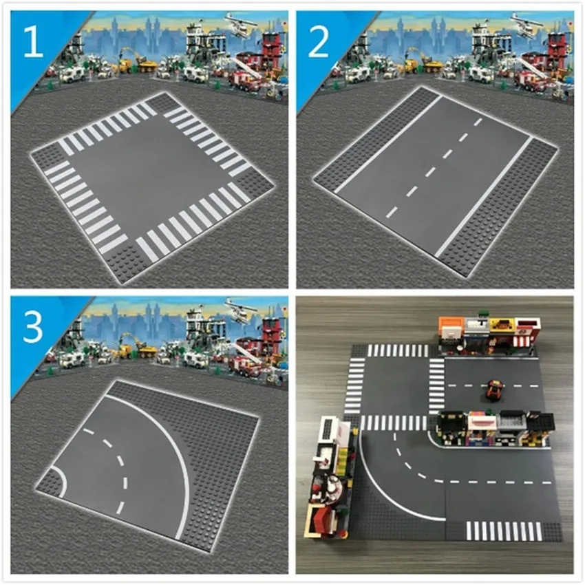 

Road Plate City Street Base Plate for Bricks Baseplate Board Compatible Legoed figures DIY Building Blocks Toys For Children
