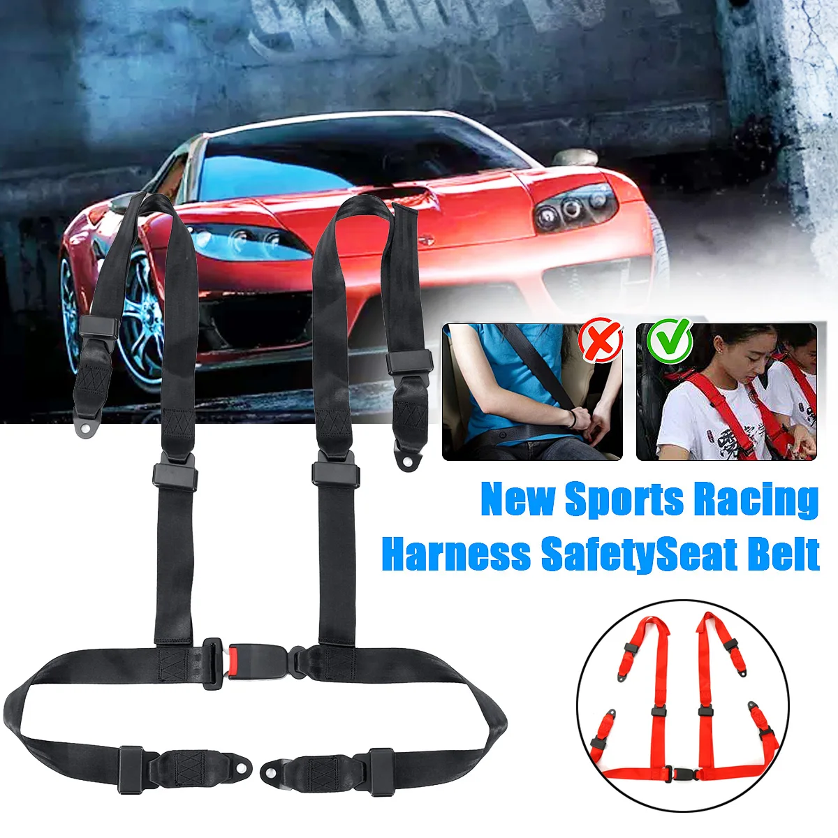 1x New Sports Racing Harness Seat Belt 3 4 Point Fixing Mounting Quick