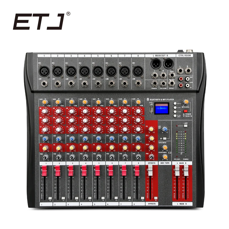 

ETJ Brand 8 Channels CT-8 Audio Mixer With USB Input Sound Console DJ Equipment 48V Phantom Power Supply