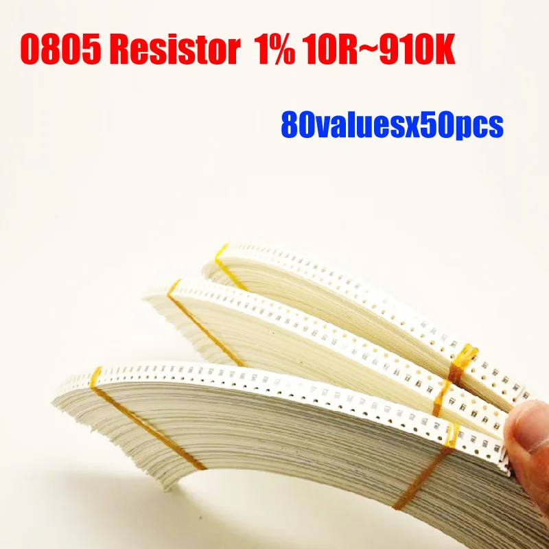 0805 SMD резистор 1% 5% Допуск 80valuesx50pcs = 4000 шт. Резистор Комплект 10R ~ 910 К Ассорти Комплект