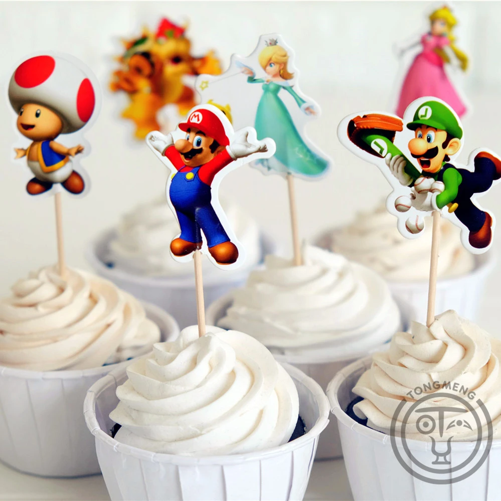 24 шт. аниме Super Mario Run Luigi Peach Bowser Kinopio конфеты бар украшения для кексов Шпажки для фруктов Беби Шауэр детский день рождения supplly