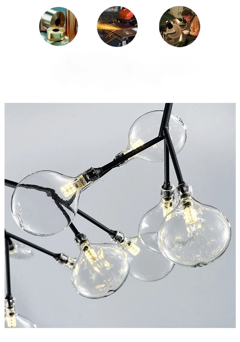 Modern Firefly Pendant Strips Branch Pendant Lamp Light Nordic firefly  Cafe Bar Iron Suspension Fixtures LED Three-end light (6)