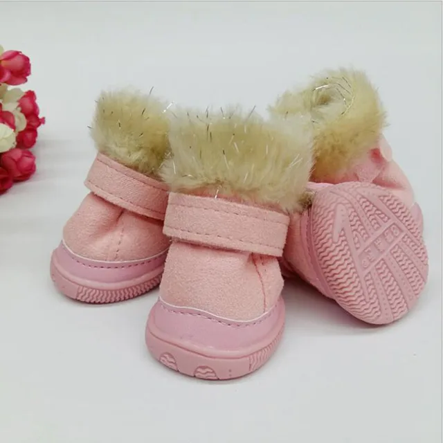 Classic Soft Small Dog Boots Winter Warm Cute Pink Shoes Teddy Dog Snow