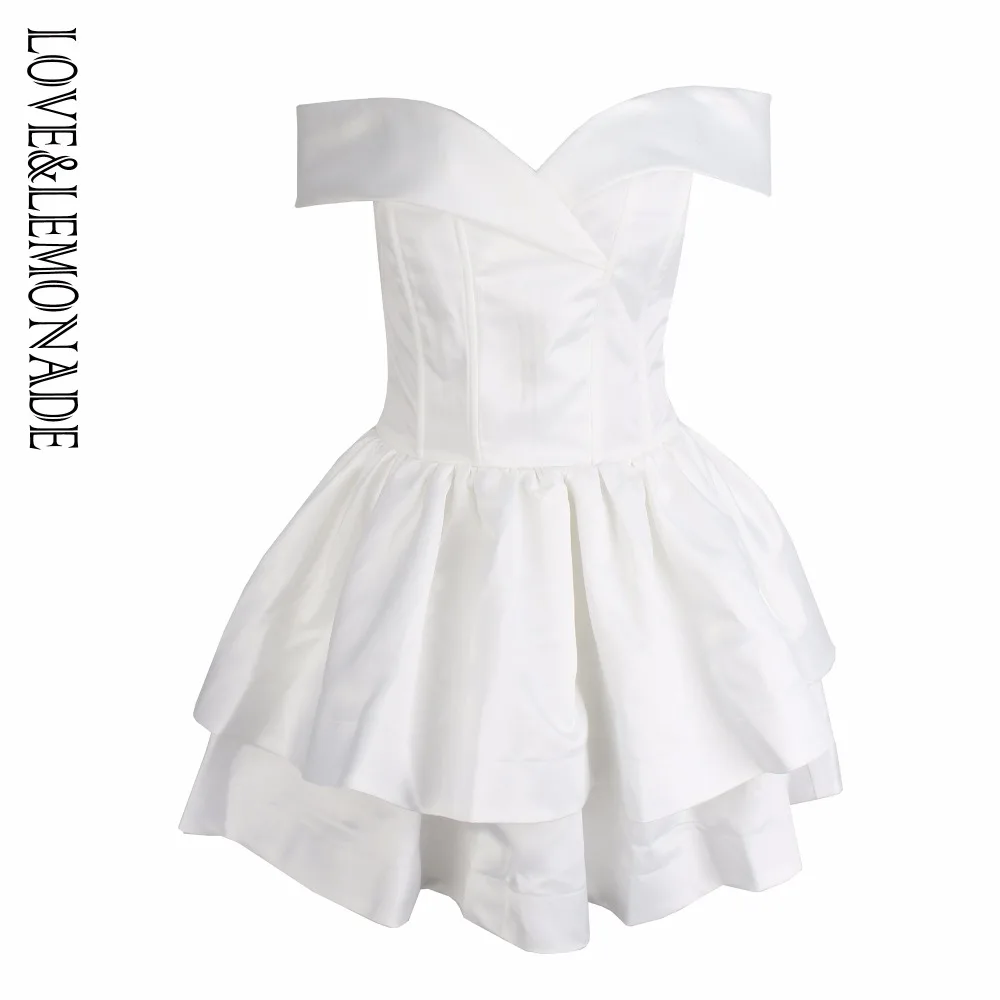 

Love&Lemonade White V-Neck A-Type Puff Dress LM0853