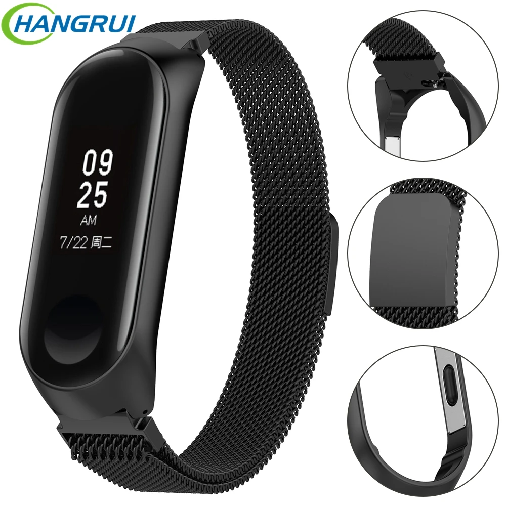 Hangrui Milanese Magnetic buckle strap for Xiaomi mi band 3 S/L Size smart wristband bracelet Accessories For Xiaomi miband 3