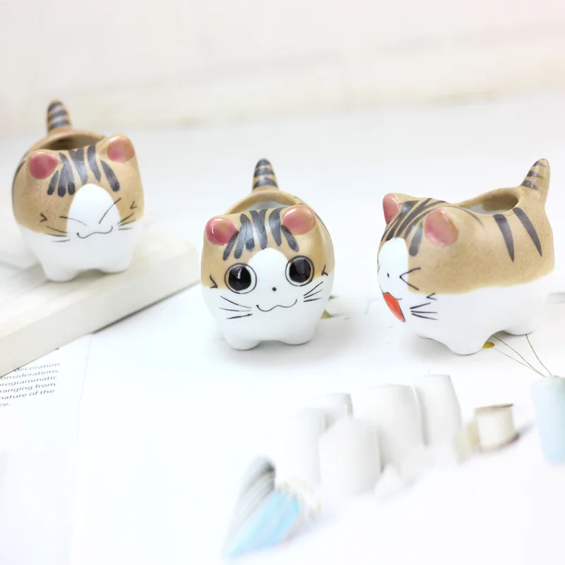 Цветочный горшок Chi's Sweet Home с мультяшным рисунком кошки керамический для