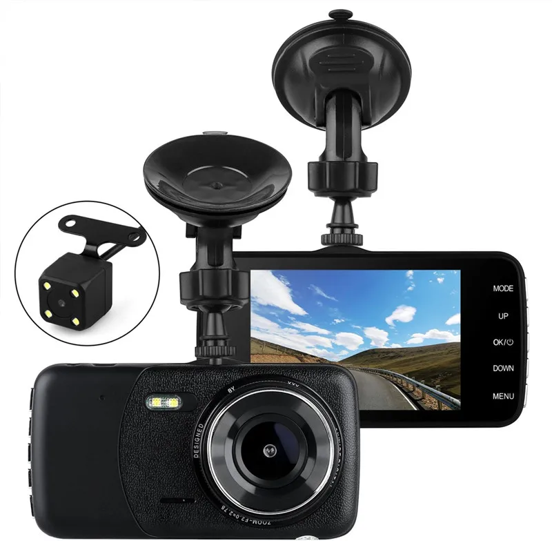 4" 1080P 170 degree Dual Lens Car Dash Cam Front and Rear Camera