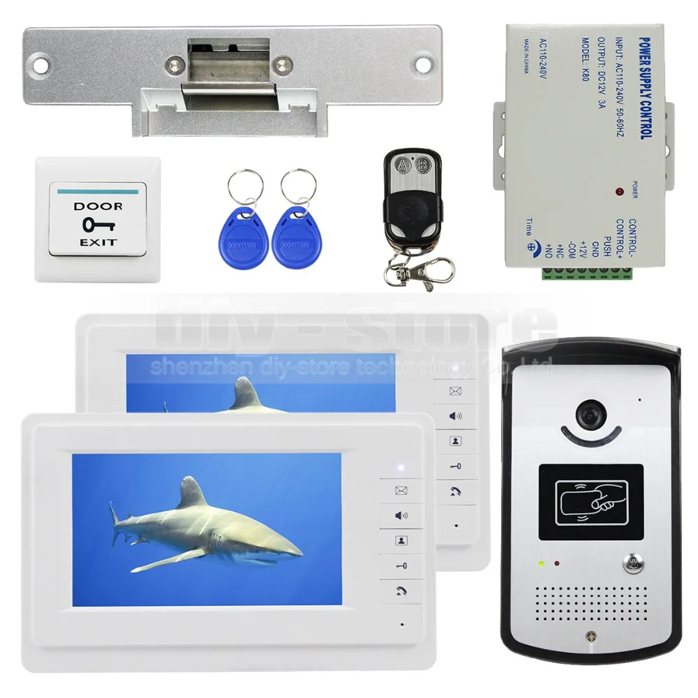 DIYSECUR 7 дюймов видео дверной телефон комплект 1V2 + Блокировка удара пульт