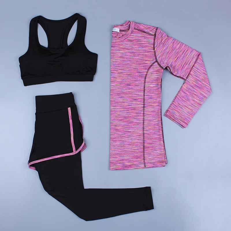 Спортивный костюм Для Женщин Йога набор открытый Фитнес Бюстгалтер для йоги и бега, цветная футболка с короткими рукавами и штаны, комплект из 4 предметов, легинсы, спорт, YJ001