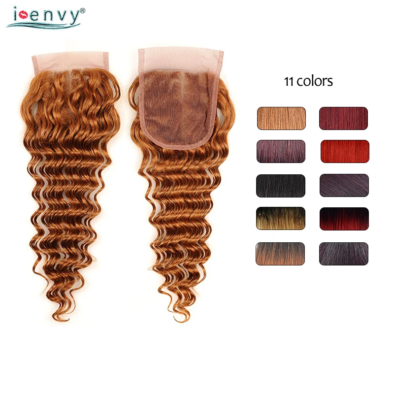 

Brazilian Hair Weave Closure Blonde Ombre Closure Deep Wave 10- 20 Inches Colored Red 99J Burgundy Closure Human Hair Non Remy