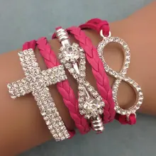 1 шт. бесконечность, ладони и anghor браслет. металл очарование, воск шнур, кожаный браслет 3318