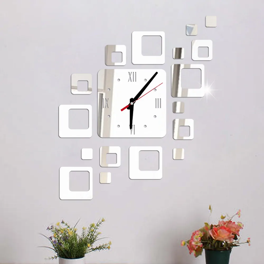 

Hot New Clock Mirror Sticker Silver, DIY Wall Sticker Clock Living Room Bedroom Modern Acrylic Mirror