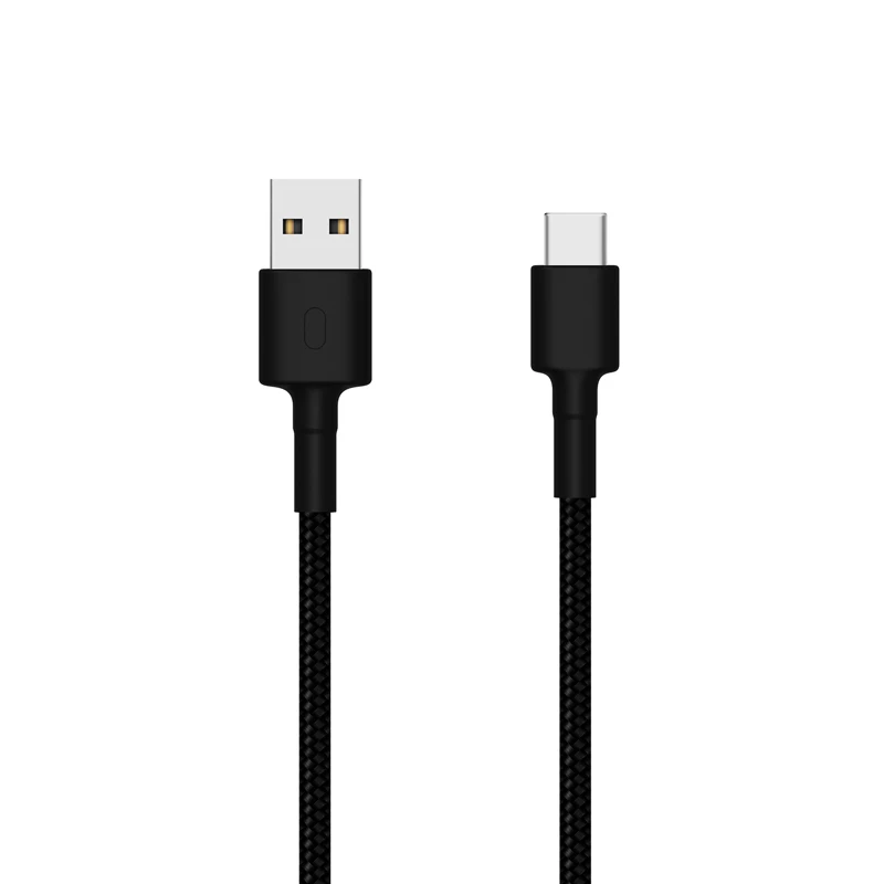 Xiaomi USB-C Тип-C кабель для быстрой зарядки с металлической корпус соединителя плетеный провод 100 см Поддержка Max QC3.0 3A для смарт телефона - Цвет: Черный