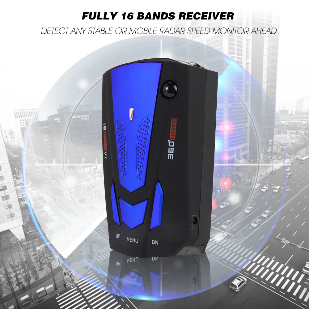 Newest Auto 360 Degree Car Anti Radar Detector for Vehicle V7 Speed Voice Alert Warning with 16 Band LED Display Detector