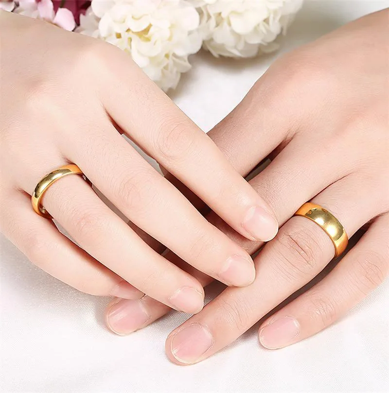 NFS Classic Stainless Steel Ring Gold-color Wedding Rings Smooth Lovers Wedding Alliance Bridal Jewellery Sets Couples Ring