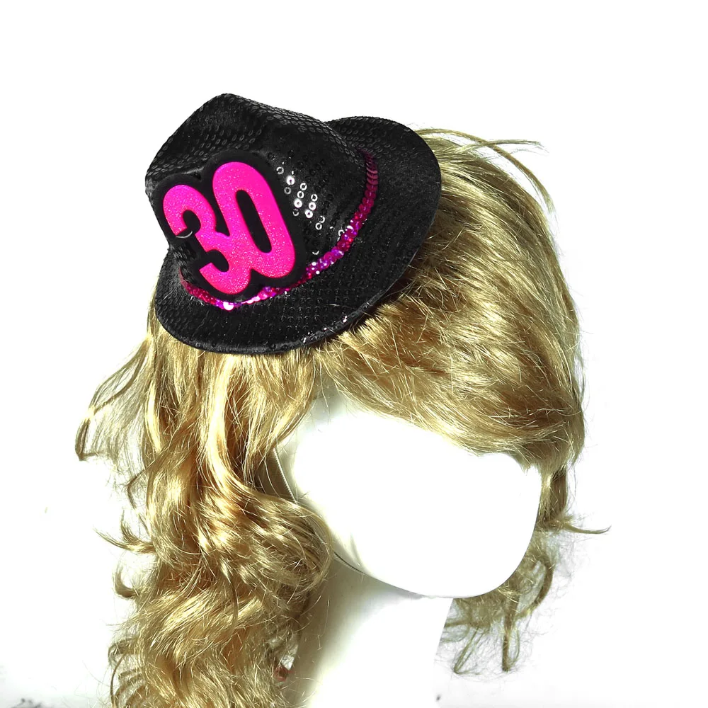 

Mini birthday fedora hat black on hair clips gift 50% off for 3pcs hair accessories souvenir 21 30 40 50 event party supplies