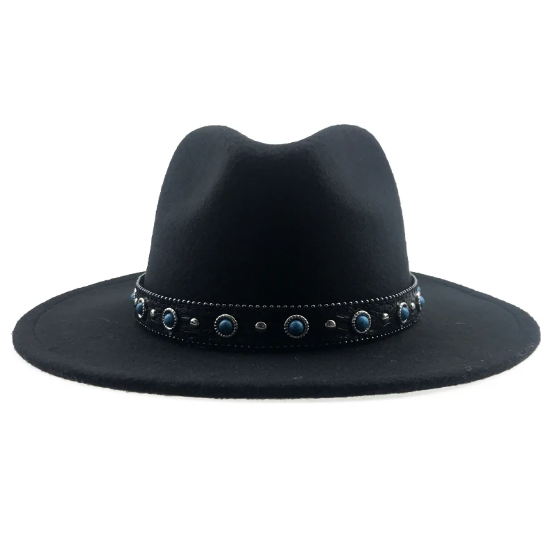 Новые осенние фетровая шляпа с красивым поясом для Для женщин Для мужчин зимние Джаз Панама Шапки Винтаж шляпа Кепки широкими полями чувствовал шапки YY18098 - Цвет: Black Felt hats