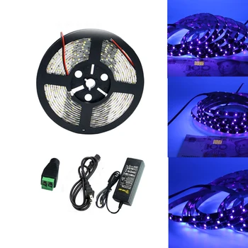 

UV Ultraviolet led Flexible strip black light 5050 395-405nm Waterproof UV Night Diode Tape Fishing lamp DC 12V + power supply