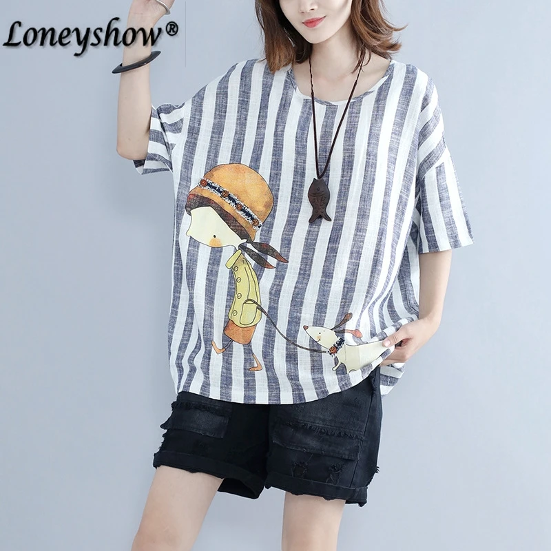 2018 Top Female Summer Style Casual O Neck Striped Printing Short Sleeve T shirt Women Tees Harajuku | Женская одежда